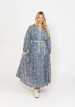 Vintage Floral Button Maxi Dress w/ Rope Tie