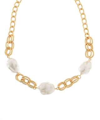 Imperfect Pearl & Textured Chain Necklace