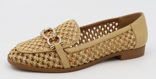 Women Raffia Woven Horsebit Slipon Mesh Loafers