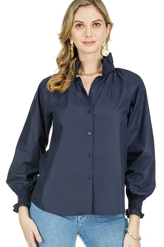 Gathers Neck Blouse, Navy