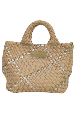 Beige Metallic Multi Woven Mini Tote