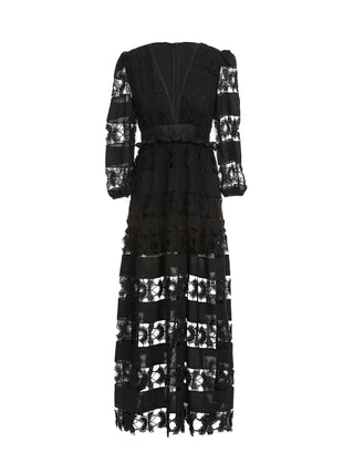 Embroidered Deep V-Neck Maxi Dress