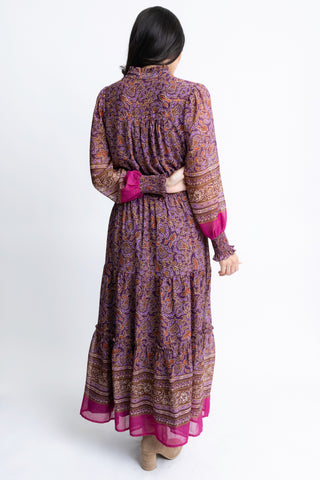 Floral Chiffon Metallic Thread Maxi Dress
