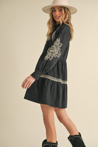 Embroidered Button Down Mini Dress