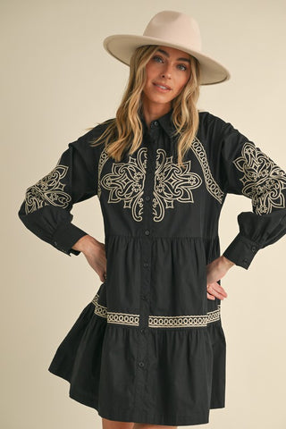 Embroidered Button Down Mini Dress