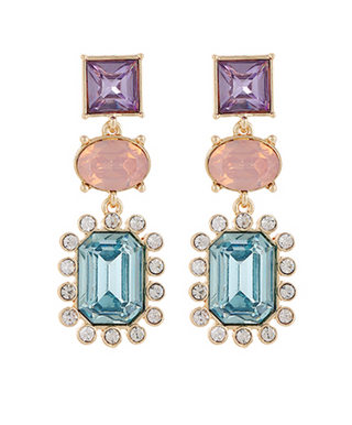 3 Jewel Shape Link Drop Earring