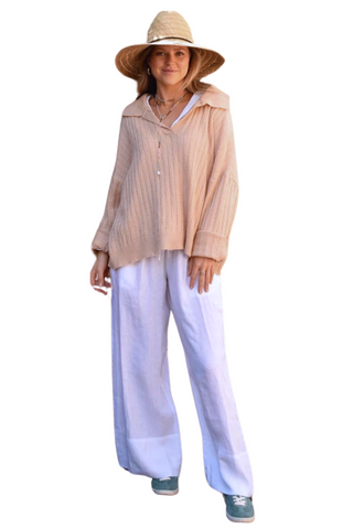 Linen Palazzo Pants White