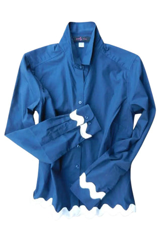 Bridget Ric Rac - Navy Poplin with White Ric Rac