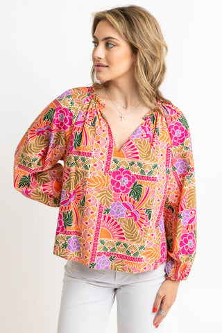 Toucan Scarf Vneck Braid Trim Top